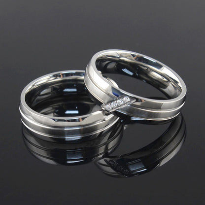 Rockyu ペアリング シルバー ステンレス製 6mm 幅広 ジルコニア付き 結婚指輪風デザイン