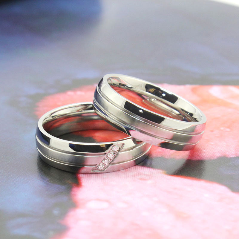 Rockyu ペアリング シルバー ステンレス製 6mm 幅広 ジルコニア付き 結婚指輪風デザイン