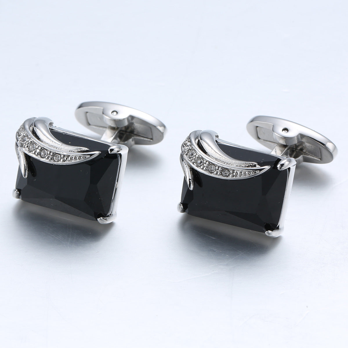 Rockyu カフスボタン メンズ 長方形ストーン 翼モチーフ ジルコニア装飾 ビジネス＆パーティー用