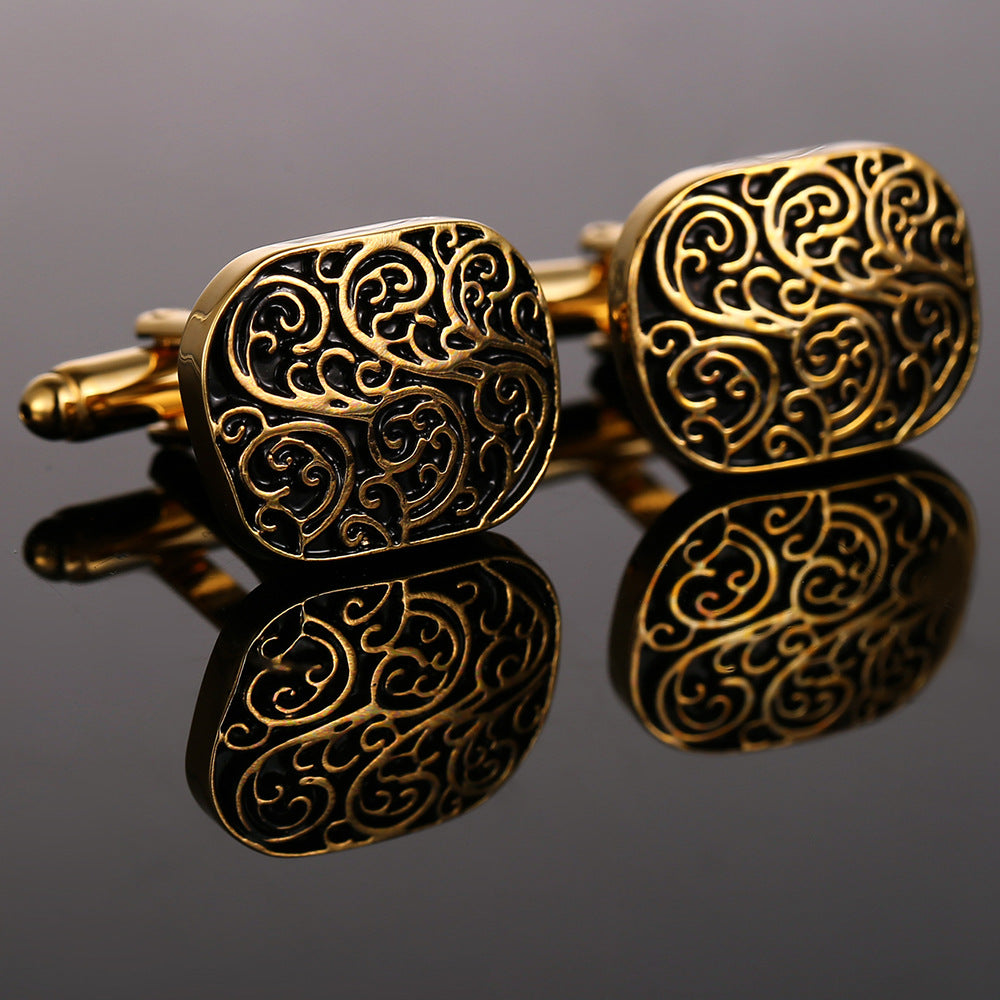 Rockyu メンズ 藤模様カフス 楕円シェイプ シルバー＆ゴールド 和風アクセサリー