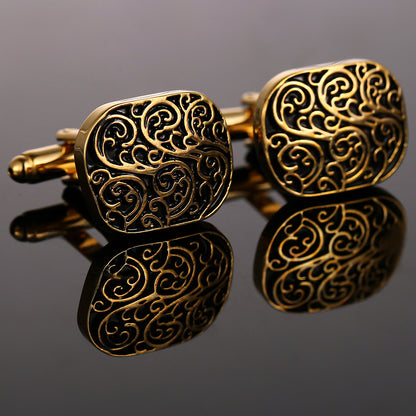 Rockyu メンズ 藤模様カフス 楕円シェイプ シルバー＆ゴールド 和風アクセサリー