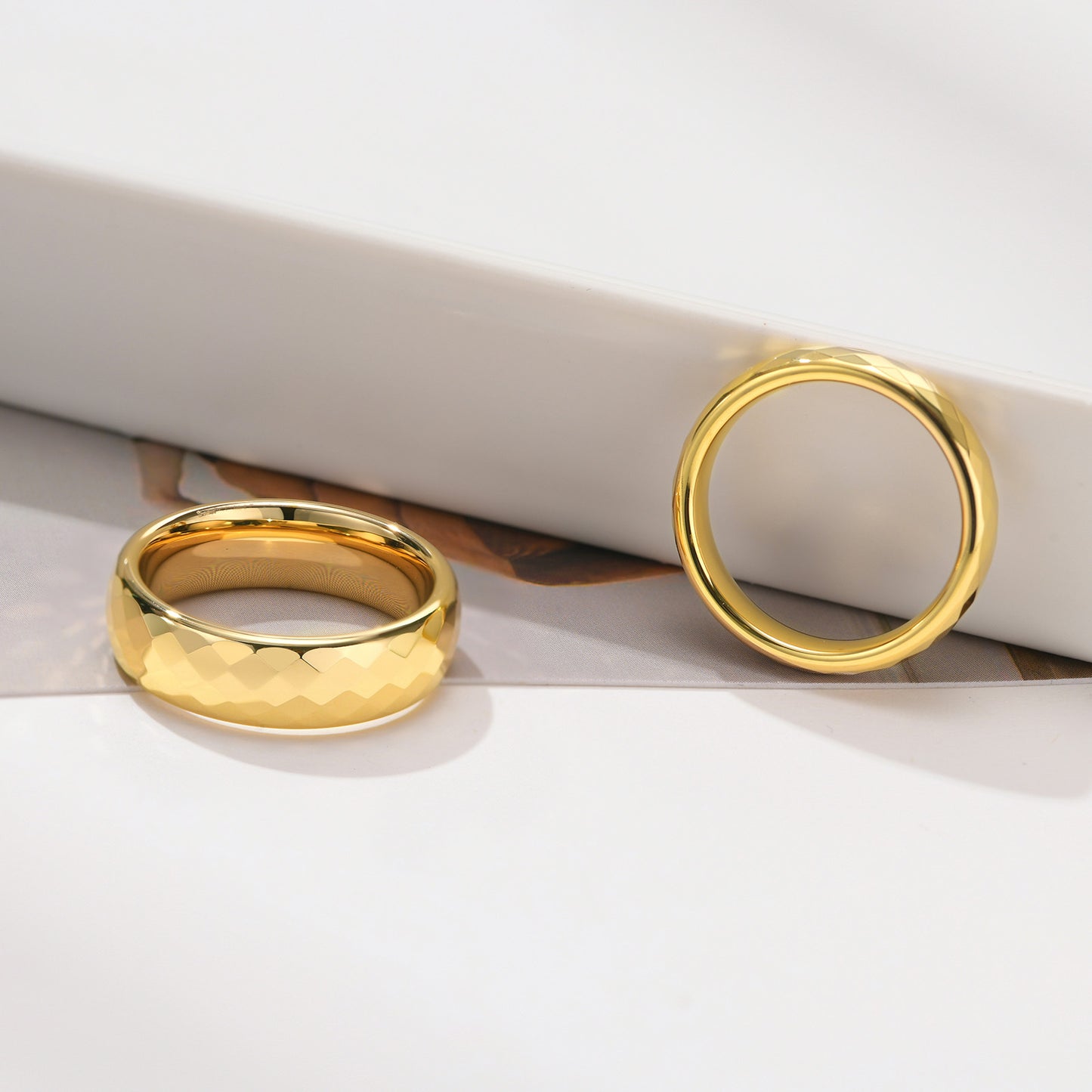 Rockyu タングステン リング メンズ 多面カット ゴールド シルバー ピンクゴールド おしゃれ 指輪