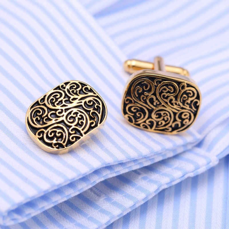 Rockyu メンズ 藤模様カフス 楕円シェイプ シルバー＆ゴールド 和風アクセサリー