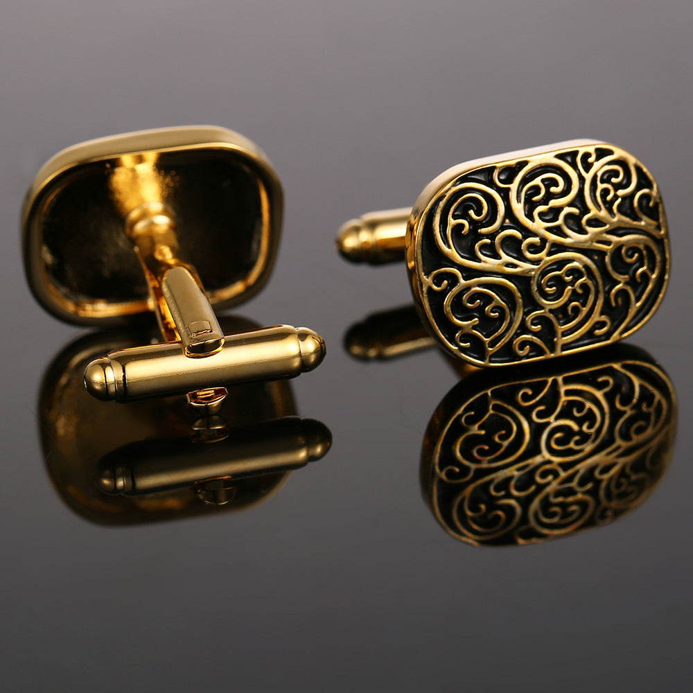 Rockyu メンズ 藤模様カフス 楕円シェイプ シルバー＆ゴールド 和風アクセサリー