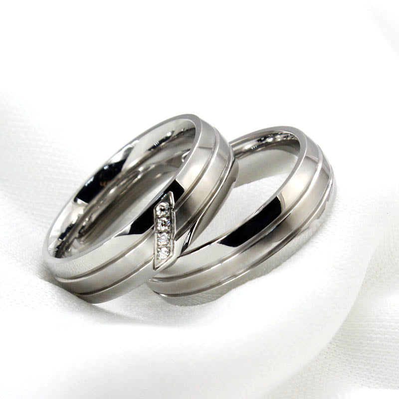 Rockyu ペアリング シルバー ステンレス製 6mm 幅広 ジルコニア付き 結婚指輪風デザイン