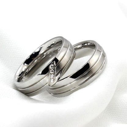 Rockyu ペアリング シルバー ステンレス製 6mm 幅広 ジルコニア付き 結婚指輪風デザイン