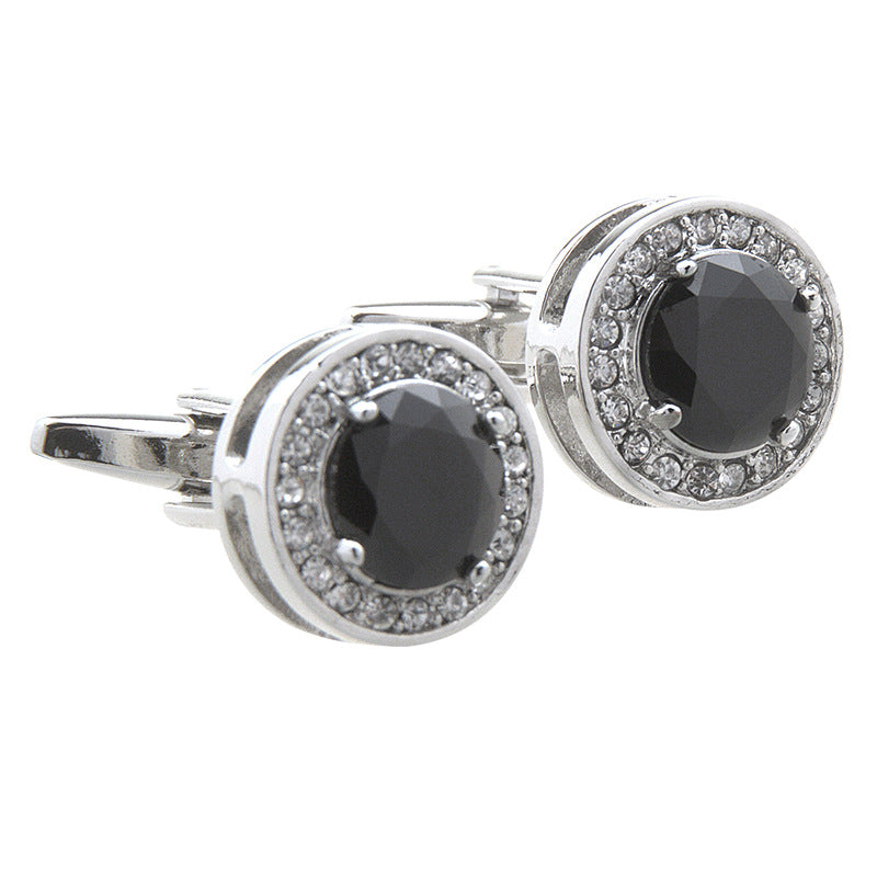 Rockyu カフスボタン ラウンドジルコニアカフリンクス 選べる4色 大粒ストーン×メタルデザイン