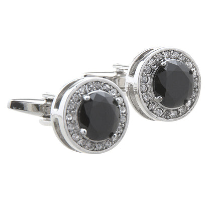 Rockyu カフスボタン ラウンドジルコニアカフリンクス 選べる4色 大粒ストーン×メタルデザイン