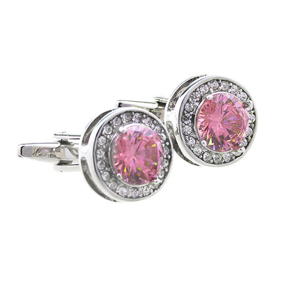 Rockyu カフスボタン ラウンドジルコニアカフリンクス 選べる4色 大粒ストーン×メタルデザイン