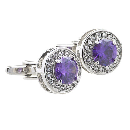 Rockyu カフスボタン ラウンドジルコニアカフリンクス 選べる4色 大粒ストーン×メタルデザイン