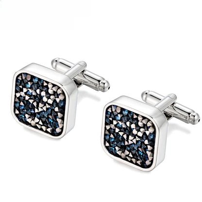 Rockyu カフスボタン メンズ 四角 シルバー ブルー クリスタル カフリンクス