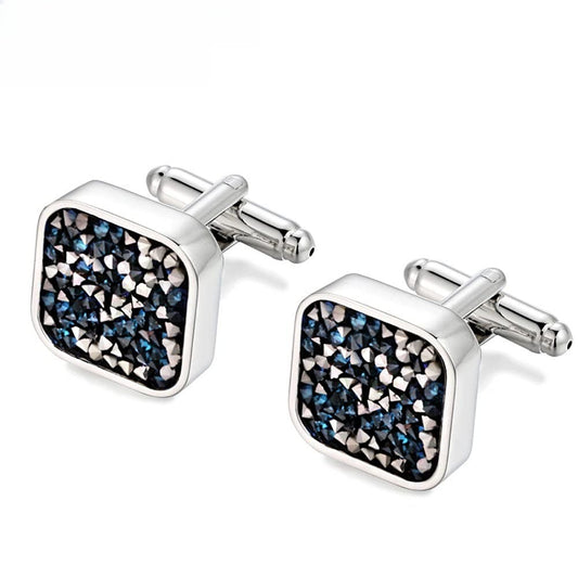 Rockyu カフスボタン メンズ 四角 シルバー ブルー クリスタル カフリンクス