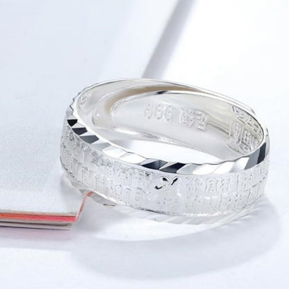 Rockyu 福字刻印 メンズリング シルバー999 フリーサイズ 純銀製指輪