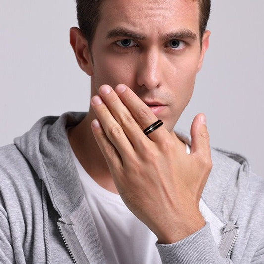 Rockyu タングステンリング メンズ 6mm ブラック×ゴールド 高級仕上げ 指輪 アクセサリー