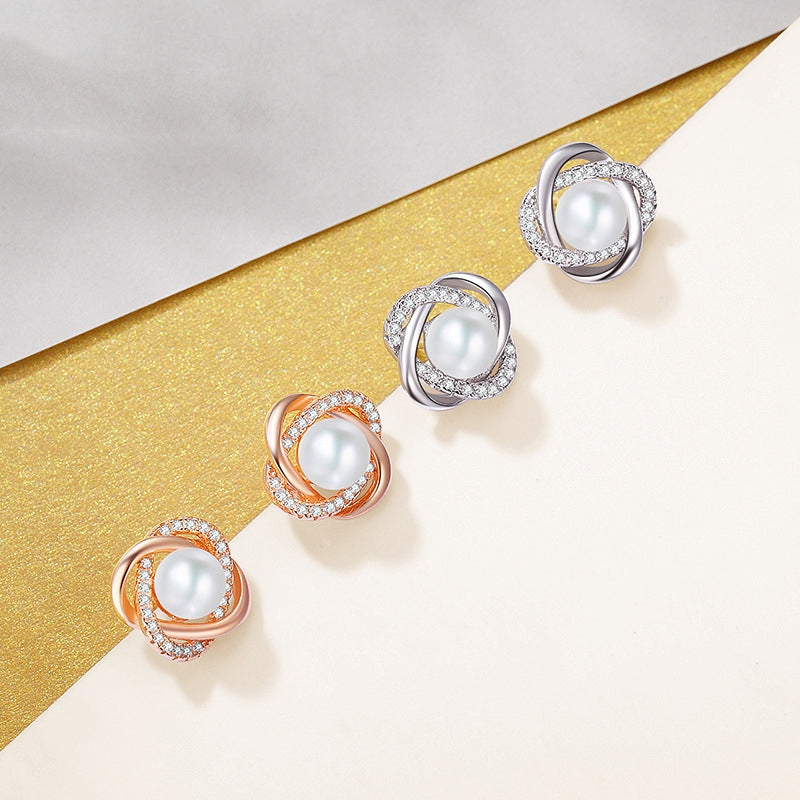 Rockyu パールイヤリング レディース 小粒デザイン 気品漂うツイスト装飾 合金製 軽量アクセサリー