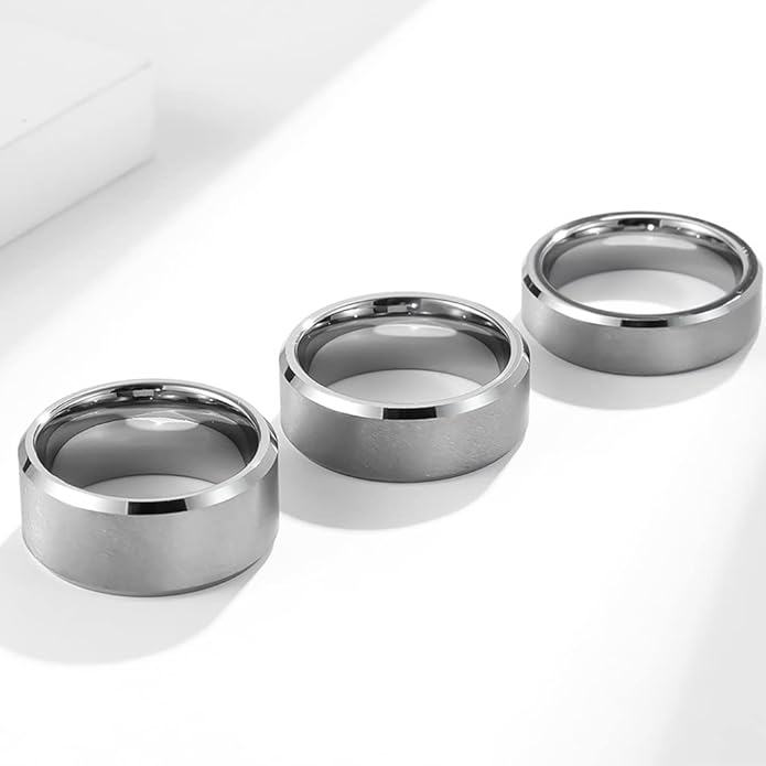 Rockyu タングステンリング メンズ 指輪 8mm サイドカットデザイン ヘアライン仕上げ 真空メッキ 男女兼用