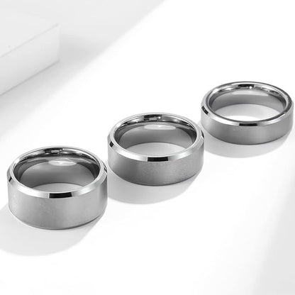 Rockyu タングステンリング メンズ 指輪 8mm サイドカットデザイン ヘアライン仕上げ 真空メッキ 男女兼用