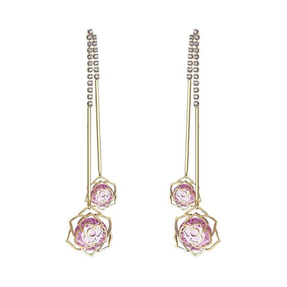 Rockyu ローズモチーフピアス レディース シルバー925 揺れるデザイン ジルコニア入り