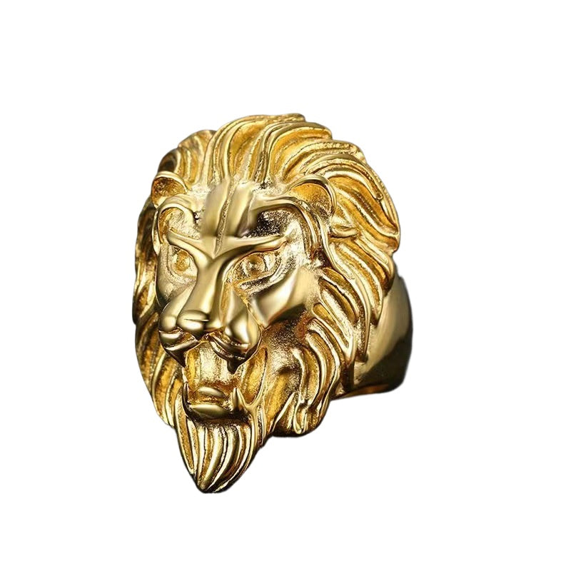 ライオンリング｜メンズ ゴールド＆ブラック ステンレス 個性派デザイン 指輪