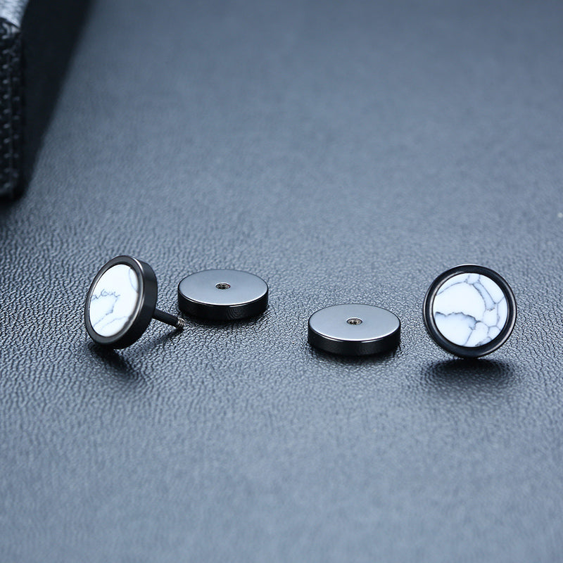 Rockyu ステンレス製スタッドピアス メンズ レディース 両耳用 ターコイズデザイン