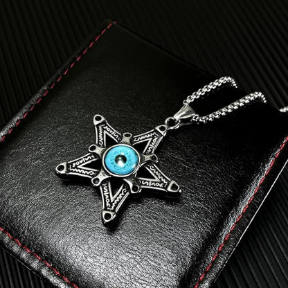 Rockyu メンズネックレス 悪魔の目と星モチーフのステンレスペンダント