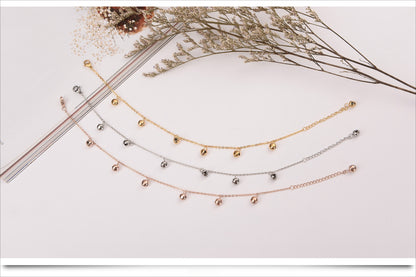 Rockyu アンクレット レディース チタン製 ピンクゴールド 鈴付きチェーン 金属アレルギー対応