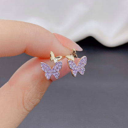 Rockyu バタフライピアス｜ジルコニア輝く小さめ蝶々デザイン レディーススタッド