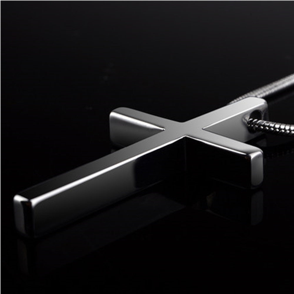 Rockyu ネックレス メンズ タングステン シルバー 十字架ペンダント 鏡面加工