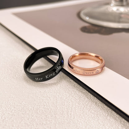 Rockyu ペアリング メンズ＆レディース サファイア風ジルコニア 彫刻入りステンレスリング