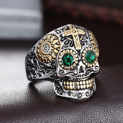 Rockyu 十字架スカルリング メンズ｜ヴィンテージパンク風 ステンレス製リング  製品タグ