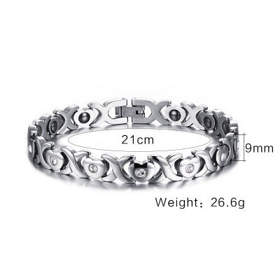 Rockyu ブレスレット レディース 磁気 ゲルマニウム ステンレス シルバーチェーン おしゃれ