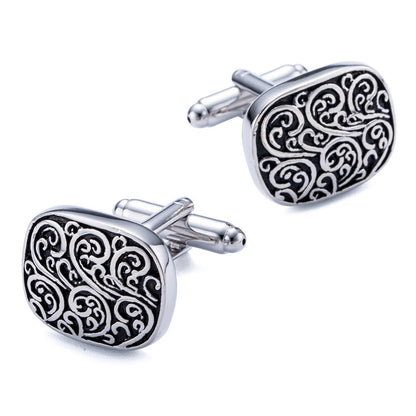 Rockyu メンズ 藤模様カフス 楕円シェイプ シルバー＆ゴールド 和風アクセサリー