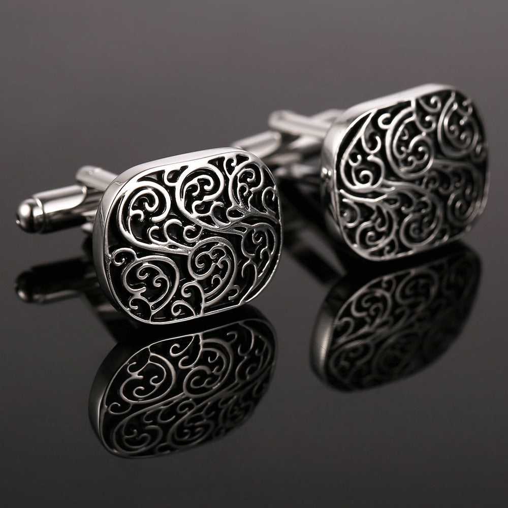 Rockyu メンズ 藤模様カフス 楕円シェイプ シルバー＆ゴールド 和風アクセサリー