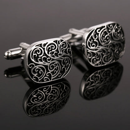 Rockyu メンズ 藤模様カフス 楕円シェイプ シルバー＆ゴールド 和風アクセサリー