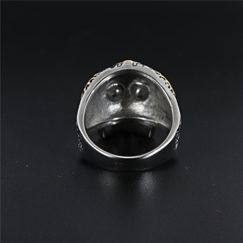 Rockyu 十字架スカルリング メンズ｜ヴィンテージパンク風 ステンレス製リング  製品タグ