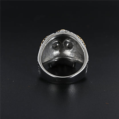 Rockyu 十字架スカルリング メンズ｜ヴィンテージパンク風 ステンレス製リング  製品タグ