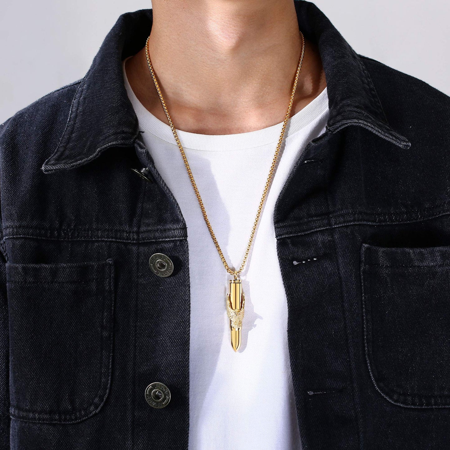 Rockyu 弾丸ネックレス メンズ 鷲の爪デザイン ステンレス製 遺骨入れ シルバー＆ゴールド