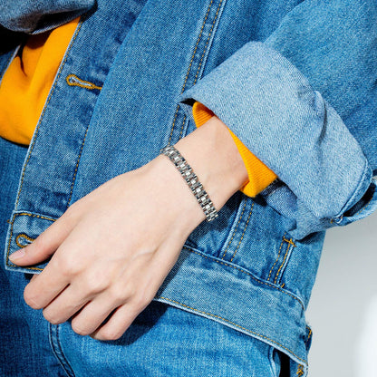 Rockyu メンズ ブレスレット チタン製 時計バンド風 12mm 幅広デザイン 21cm