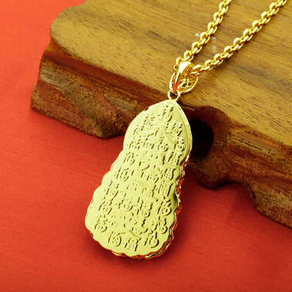 Rockyu ゴールド観音菩薩ネックレス メンズ 開運ステンレスロングチェーン付き