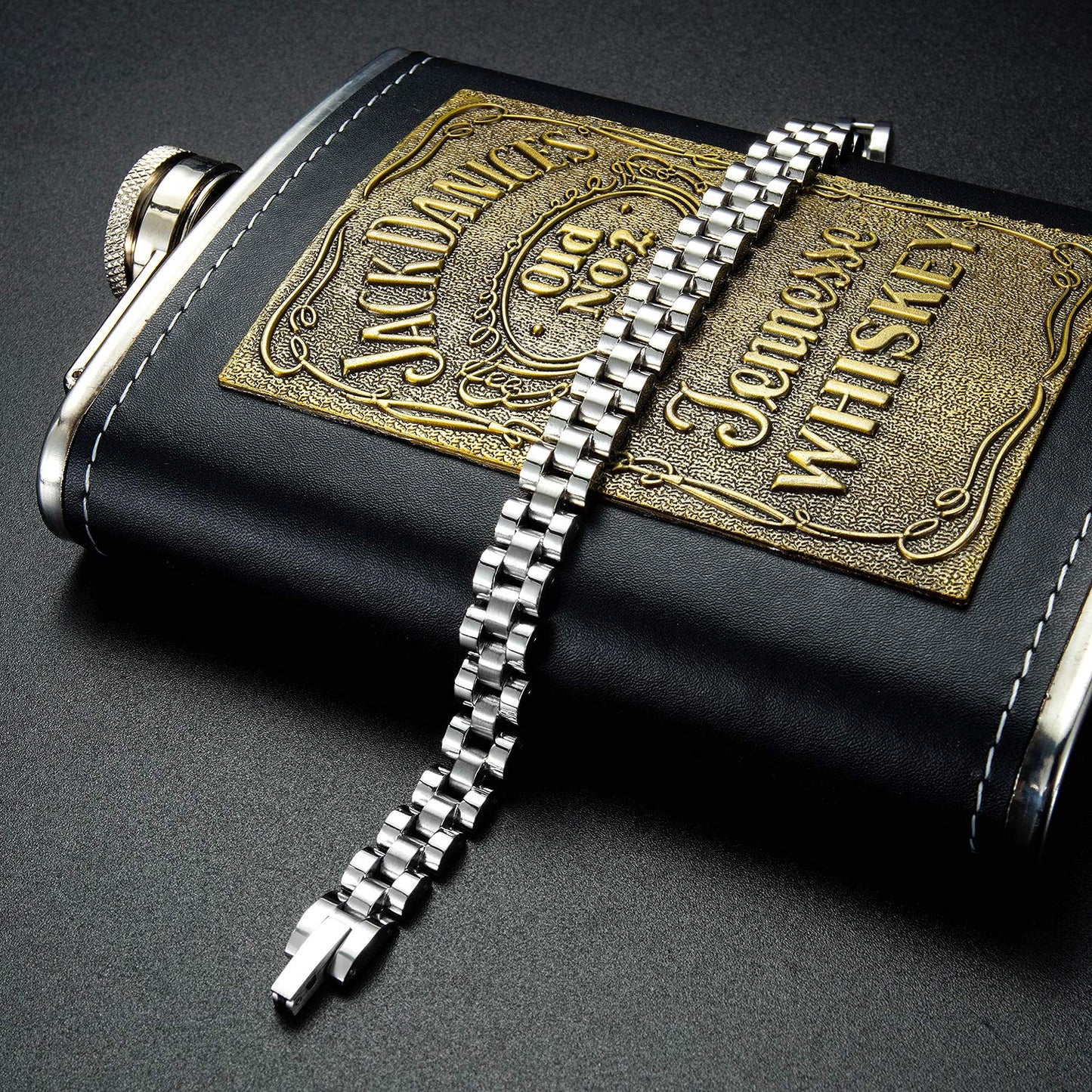 Rockyu メンズ ブレスレット チタン製 時計バンド風 12mm 幅広デザイン 21cm