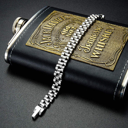 Rockyu メンズ ブレスレット チタン製 時計バンド風 12mm 幅広デザイン 21cm