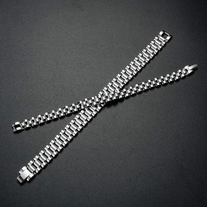 Rockyu メンズ ブレスレット チタン製 時計バンド風 12mm 幅広デザイン 21cm