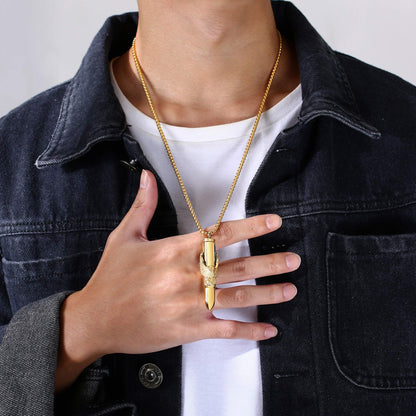 Rockyu 弾丸ネックレス メンズ 鷲の爪デザイン ステンレス製 遺骨入れ シルバー＆ゴールド