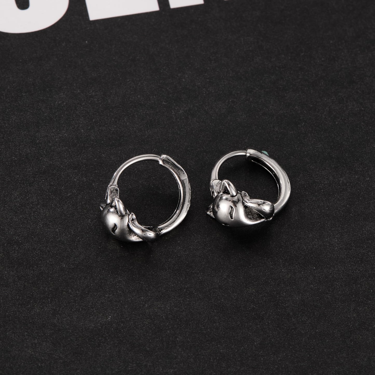 Rockyu ピアス メンズ ステンレス フォックスモチーフ フープ シルバー アレルギー対応