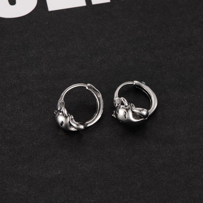 Rockyu ピアス メンズ ステンレス フォックスモチーフ フープ シルバー アレルギー対応