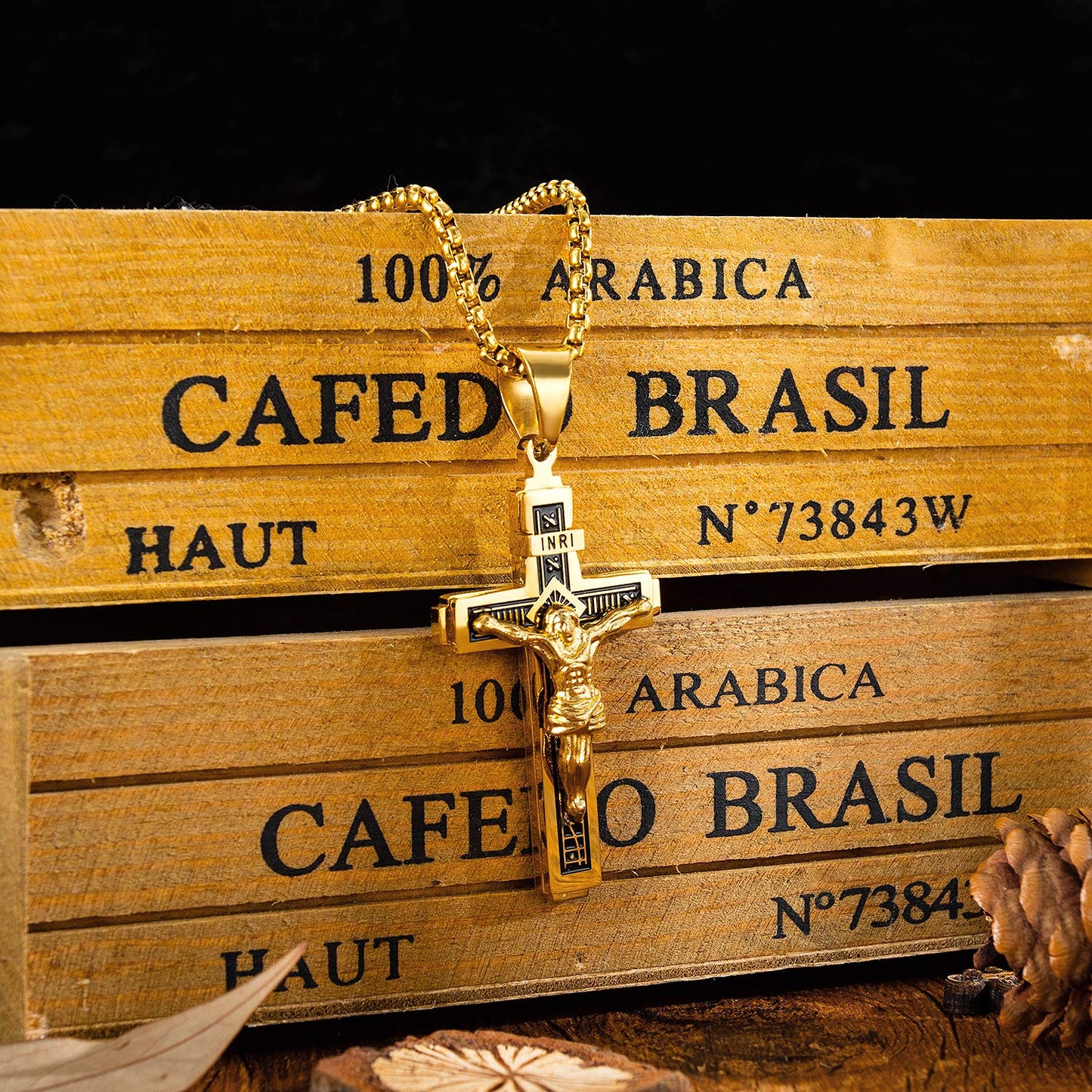 Rockyu ネックレス メンズ 十字架 ステンレス シルバー ゴールド クロスペンダント アンティーク風