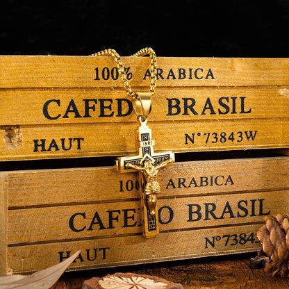 Rockyu ネックレス メンズ 十字架 ステンレス シルバー ゴールド クロスペンダント アンティーク風