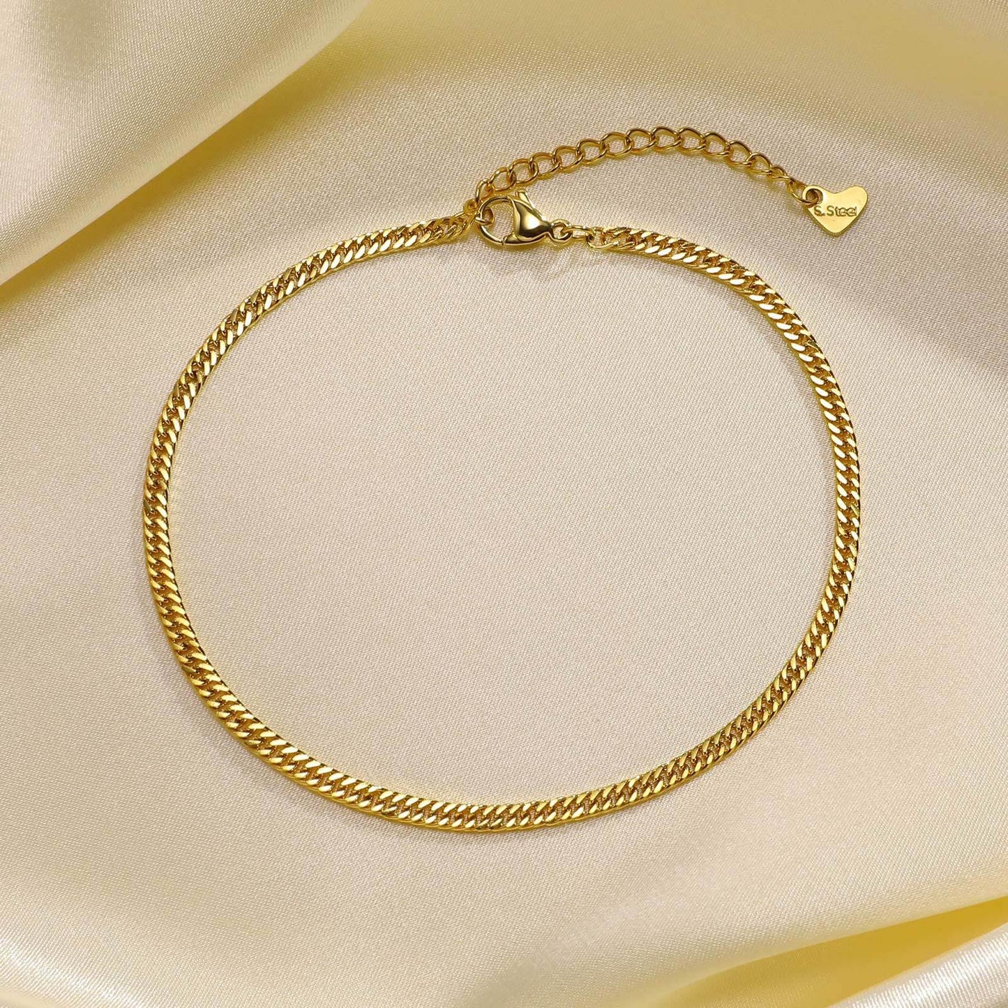 Rockyu アンクレット レディース ゴールド ステンレス 喜平チェーン ハートチャーム付き 金属アレルギー対応