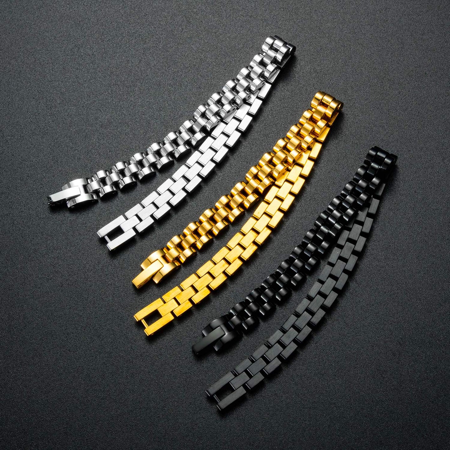 Rockyu メンズ ブレスレット チタン製 時計バンド風 12mm 幅広デザイン 21cm