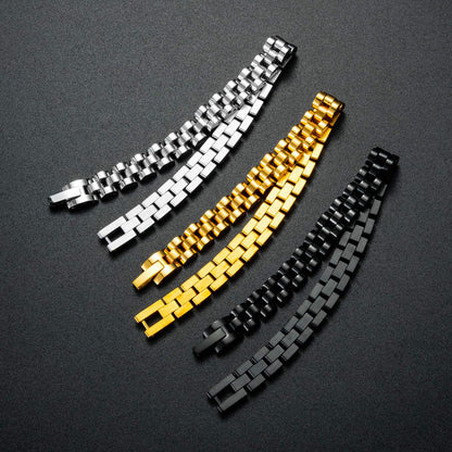 Rockyu メンズ ブレスレット チタン製 時計バンド風 12mm 幅広デザイン 21cm